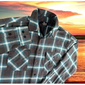 Yago Flannel Shirt Men Large Plaid Grunge Street‎ Skate Flap Pockets Punk Hiking